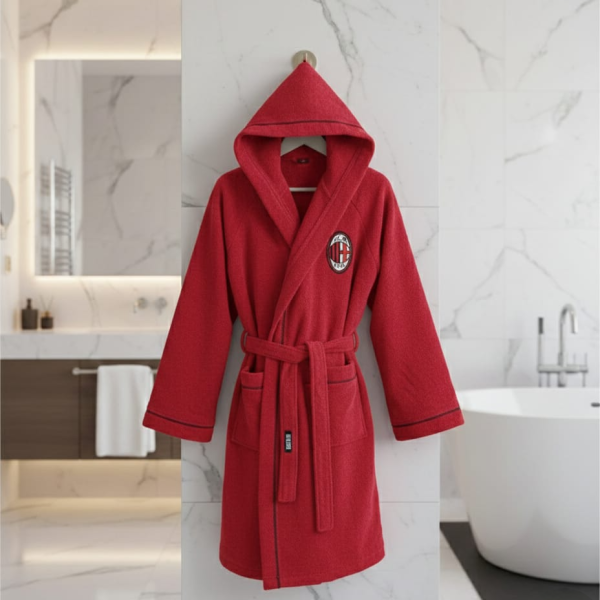 Accappatoio Unisex In Microspugna 100% Cotone Calcio A.C. Milan Tasche Cappuccio Accappatoio Unisex In Microspugna 100% Cotone Calcio A.C. Milan Tasche Cappuccio