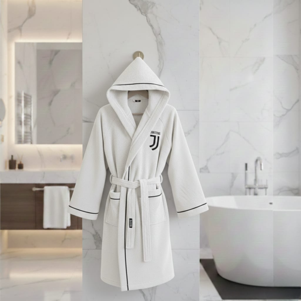 Accappatoio Unisex In Spugna 100% Cotone Calcio FC Juventus Tasche Cappuccio