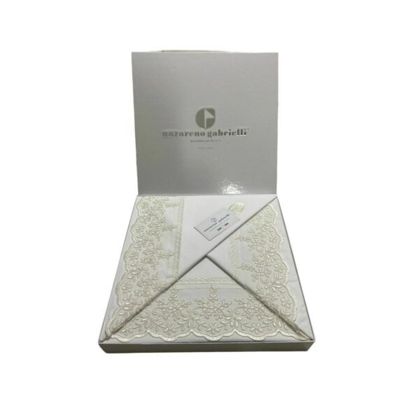 Completo Lenzuola Nazareno Gabrielli Matrimoniale In Puro Cotone Con Pizzo