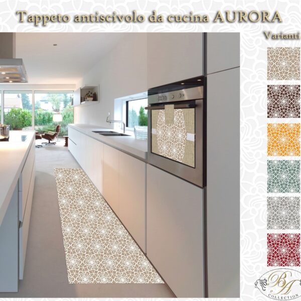 Tappeto Passatoia Cucina Antiscivolo 1 Metro - Design Ghirigori, Beige/Rosso/Grigio