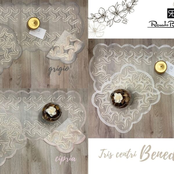 Completo Tris Centrini 3 Pezzi Renato Balestra Benedetta Elegante Ricamato Completo Tris Centrini 3 Pezzi Renato Balestra Benedetta Elegante Ricamato