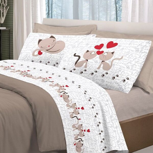 Completo Lenzuola Letto Pensieri Delicati Gattini 100% Cotone Made In Italy Completo Lenzuola Letto Pensieri Delicati Gattini 100% Cotone Made In Italy