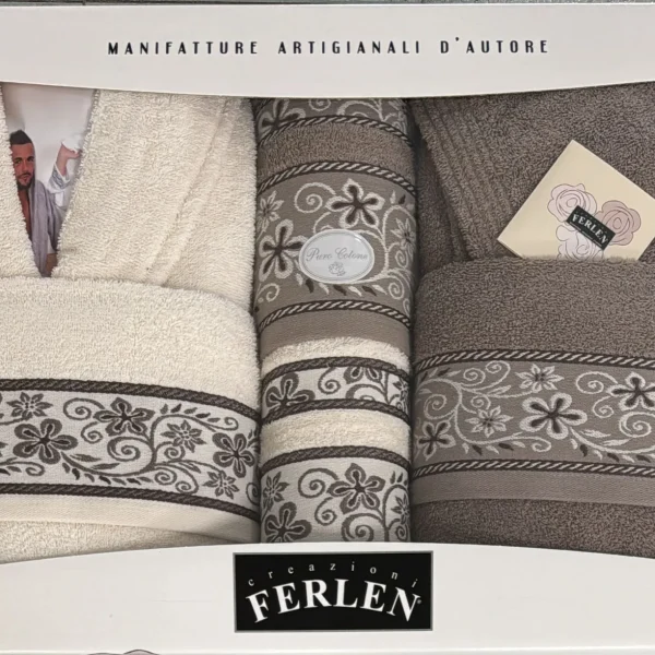 Set Completo Bagno Asciugamani Accappatoio 8pz Ferlen Toscana Made in Italy