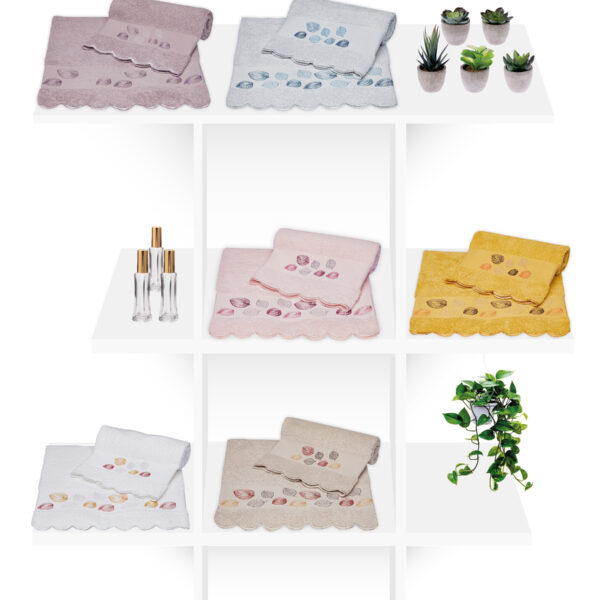 Set Asciugamani Vingi Altea 1+1 Viso E Ospite Spugna Puro Cotone 100% Disegno “Foglie” Set Asciugamani Vingi Altea 1+1 Viso E Ospite Spugna Puro Cotone 100% Disegno “Foglie”