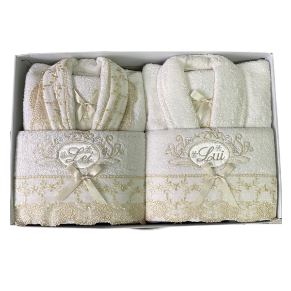 Set Completo Bagno Asciugamani Accappatoio Lui e Lei Ferlen Made In Italy