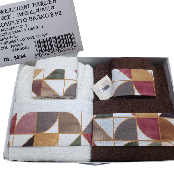 Set Completo Bagno Asciugamani Accappatoio 8pz Ferlen Melania Made in Italy