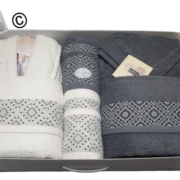 Set Completo Bagno Asciugamani Accappatoio 8pz Ferlen Veneto Made in Italy