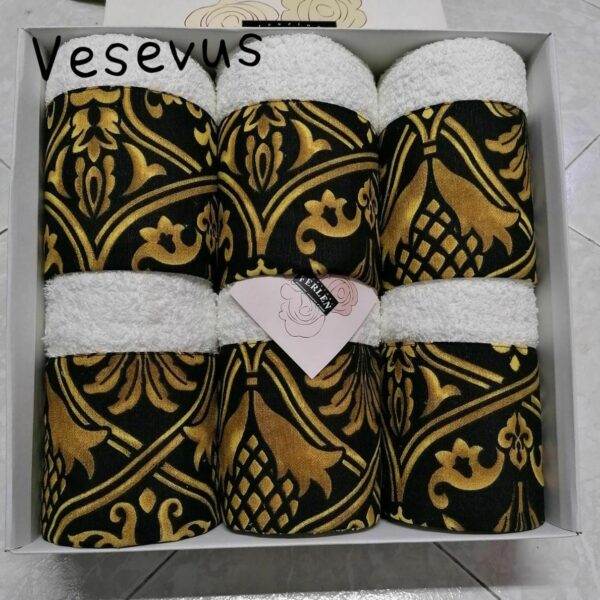 Set Asciugamani Bagno 3+3 Ferlen In Stampa Digitale Stile “Barocco” Viso Ospite