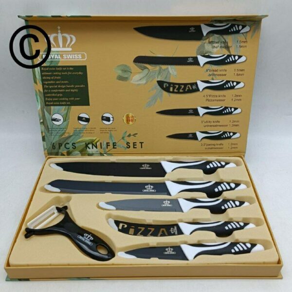 Set 6 Coltelli Chef Cuoco Da Cucina Royal Swiss Antiscivolo Antiaderente