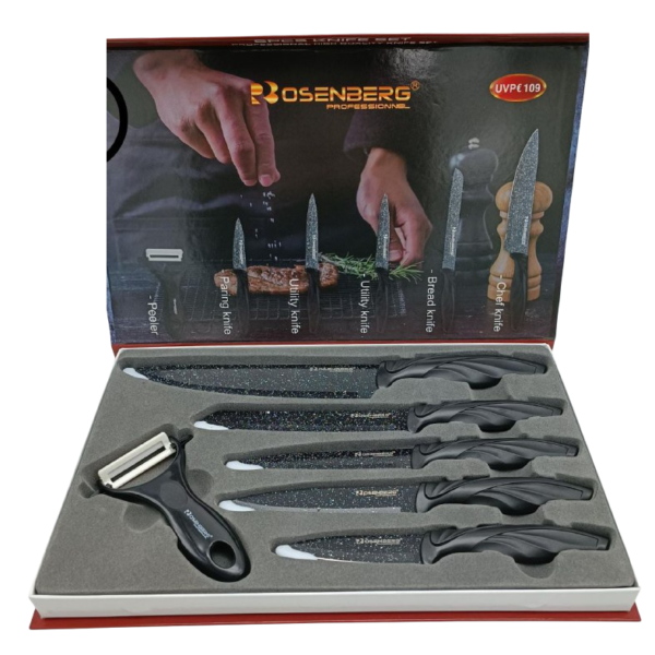 Set 6 Coltelli Chef Cuoco Da Cucina Rosenberg Antiscivolo Antiaderente