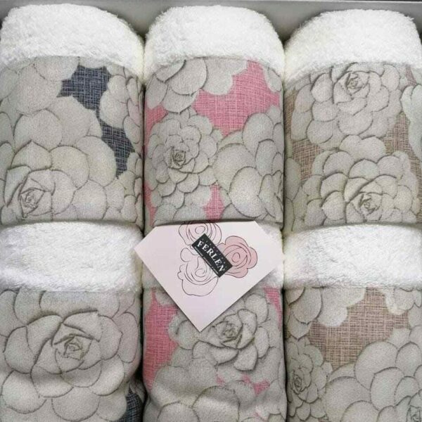 Set Asciugamani Bagno 3+3 Ferlen Vanessa Viso Ospite In Spugna 100% Cotone