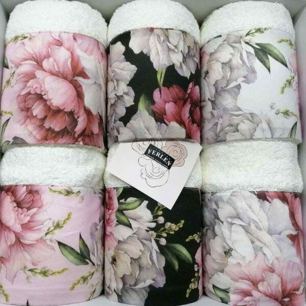 Set Asciugamani Bagno 3+3 Ferlen Ortensia Viso Ospite In Spugna 100% Cotone