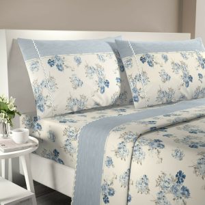 Completo Lenzuola Letto Matrimoniale Irge “Demi” Puro Cotone 100% Stampato Con Smerlo
