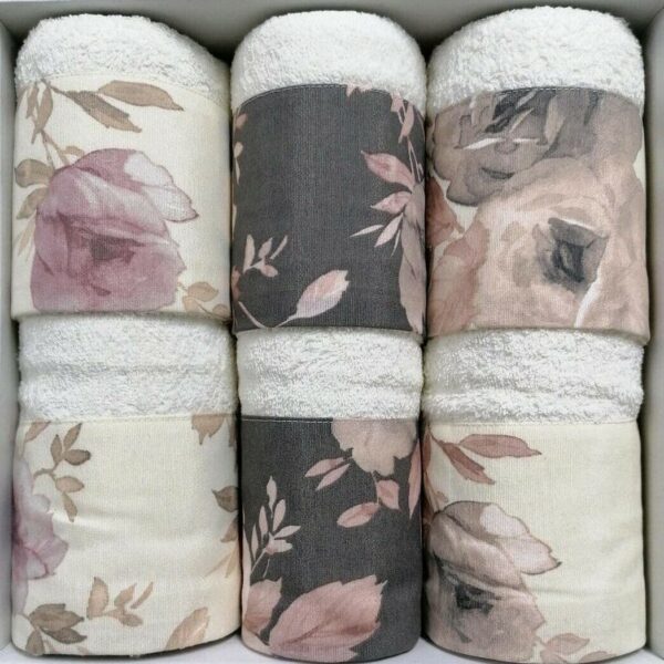 Set Asciugamani Bagno 3+3 Ferlen Denis Bordata Viso Ospite In Spugna 100% Cotone
