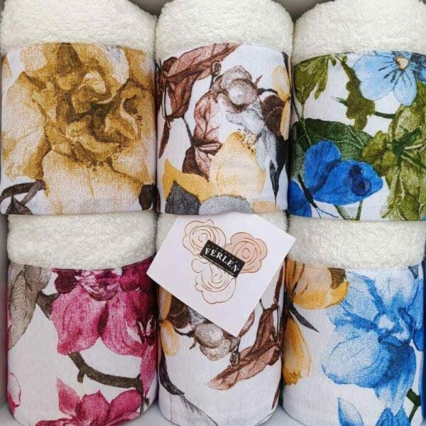 Set Asciugamani Bagno 3+3 Ferlen Farfalla Viso Ospite In Spugna 100% Cotone