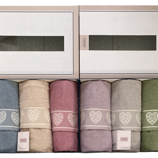 Set Asciugamani Bagno Vingi Fantasia Cuori 3+3 Viso Ospite Spugna 100% Cotone Set Asciugamani Bagno Vingi Fantasia Cuori 3+3 Viso Ospite Spugna 100% Cotone