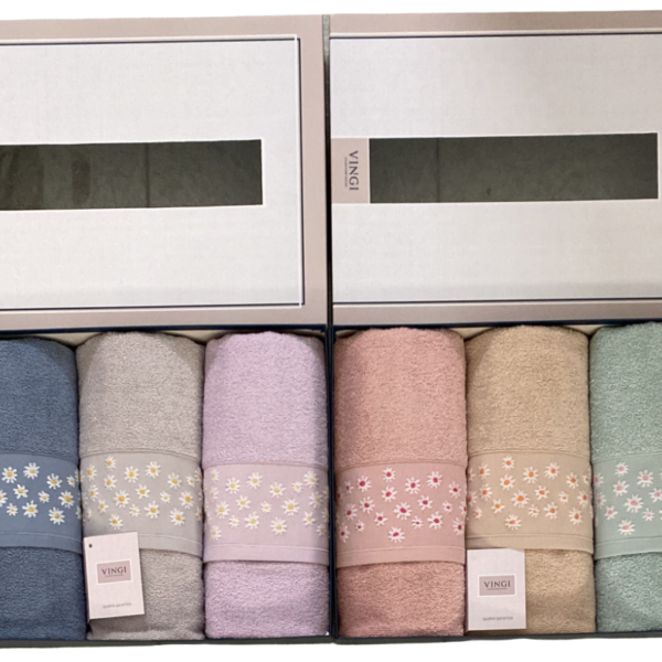 Set Asciugamani Bagno Vingi Floreale 3+3 Viso Ospite Spugna 100% Cotone Set Asciugamani Bagno Vingi Floreale 3+3 Viso Ospite Spugna 100% Cotone