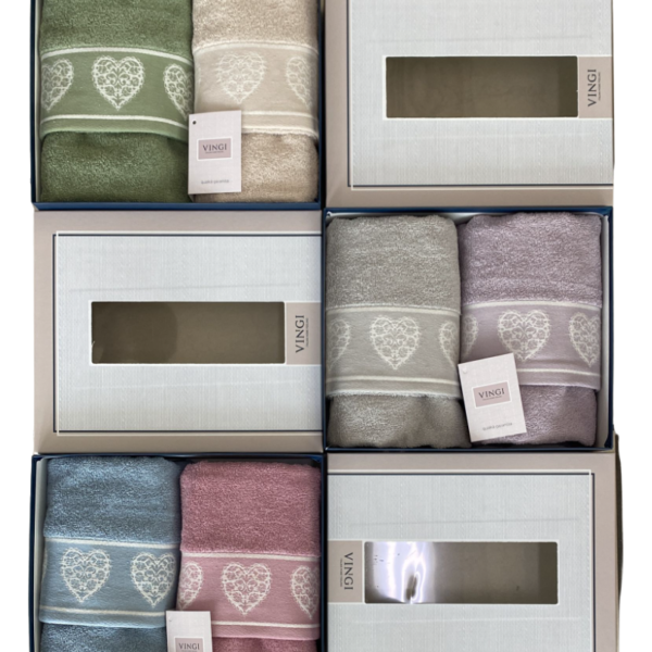 Set Asciugamani Bagno Vingi 2+2 Viso Ospite Ricamato 100% Spugna Cotone Set Asciugamani Bagno Vingi 2+2 Viso Ospite Ricamato 100% Spugna Cotone