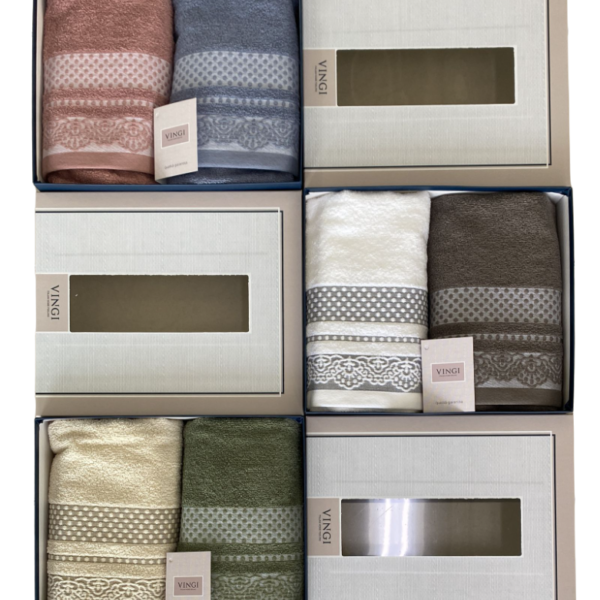 Set Asciugamani Bagno Vingi 2+2 Viso Ospite Ricamato 100% Spugna Cotone Set Asciugamani Bagno Vingi 2+2 Viso Ospite Ricamato 100% Spugna Cotone