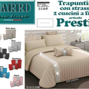 Trapuntino Copriletto Matrimoniale Charro Prestige con Balza Strass Swarovski + 2 Cuscini Fiocco