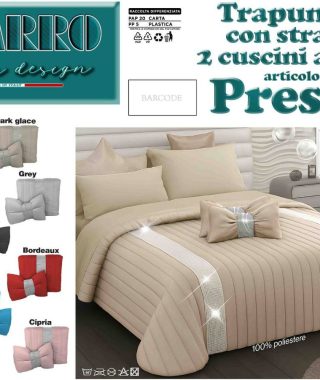 Trapuntino Copriletto Matrimoniale Charro Prestige con Balza Strass Swarovski + 2 Cuscini Fiocco