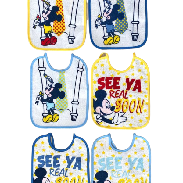 Set 6 Bavaglini Bavette In Spugna Neonato Disney Mickey Mouse Retro In PVC
