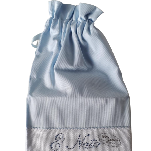 Sacchetto Nascita Neonato 100% Cotone Ricamato Con Strass Made In Italy