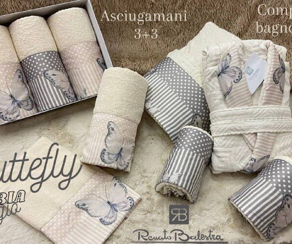 Completo Da Bagno Renato Balestra “Butterfly” 8 Pezzi In Spugna 100% Puro Cotone