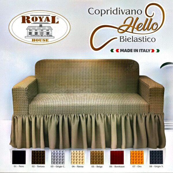 Copridivano Per 2-3-4 Posti Tessuto Elasticizzato Tinta Unita Con Riccio Voilà
