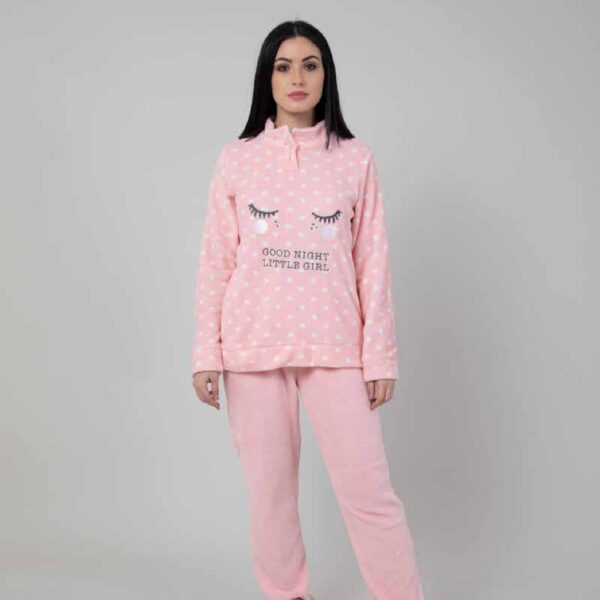 Pigiama Donna Manica Lunga “Little Girl” Invernale In Caldo Coral Con Bottoni
