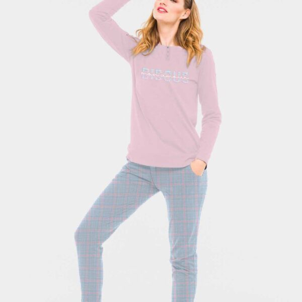Pigiama Donna Manica Lunga “Bisous” Intelock 100% Caldo Cotone Con Bottoni