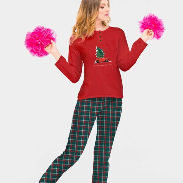 Pigiama Donna Manica Lunga “Christmas Tree” Interlock 100% In Stampa Natalizia