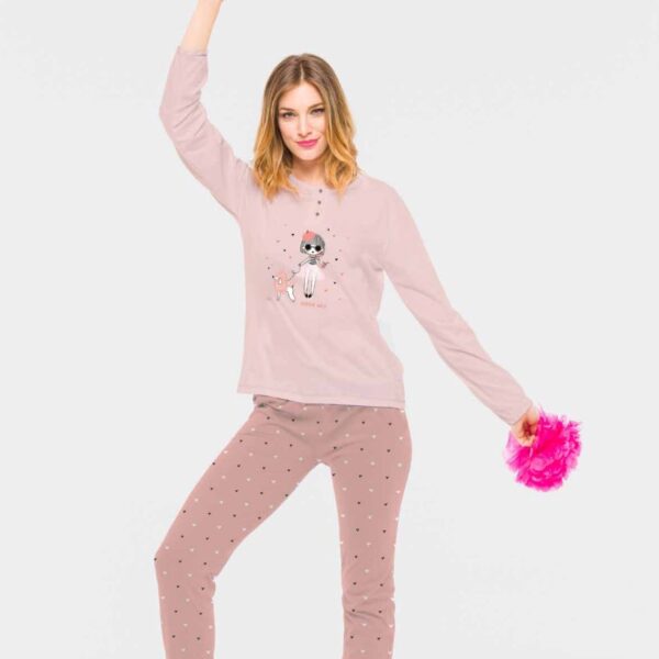 Pigiama Donna Manica Lunga “Fashion Walk” Intelock 100% Caldo Cotone Con Bottoni