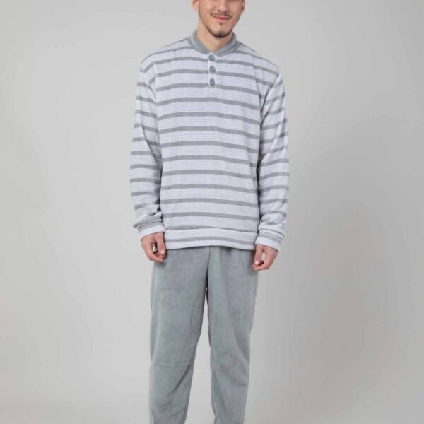 Pigiama Uomo Manica Lunga “Millerighe” Invernale In Caldo Coral Con Bottoni