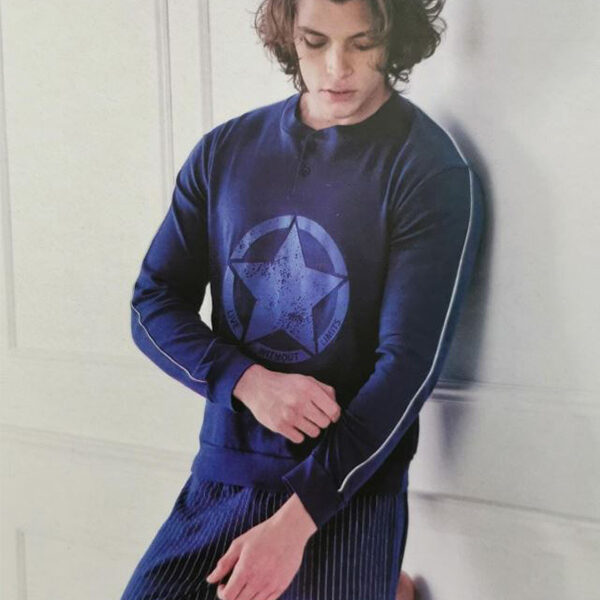 Pigiama Uomo Manica Lunga Oronero In Caldo Cotone Interlock Chiusura Con Bottoni