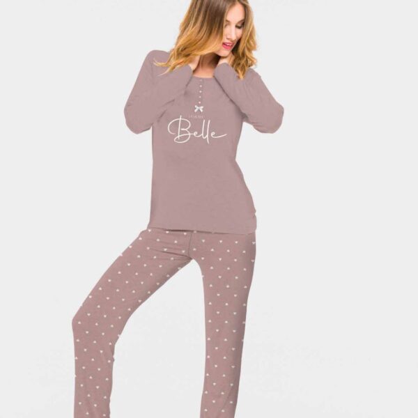 Pigiama Donna Manica Lunga “Belle” Intelock 100% Caldo Cotone Con Bottoni