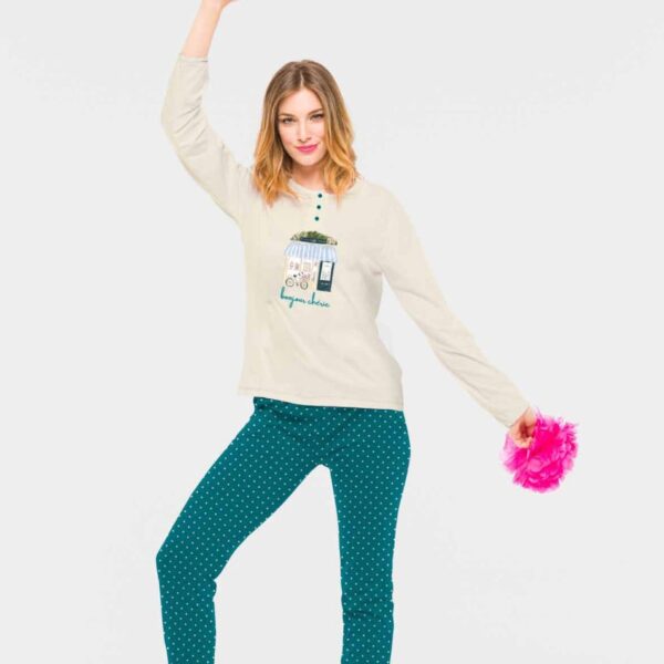 Pigiama Donna Manica Lunga “Cherie” Intelock 100% Caldo Cotone Con Bottoni