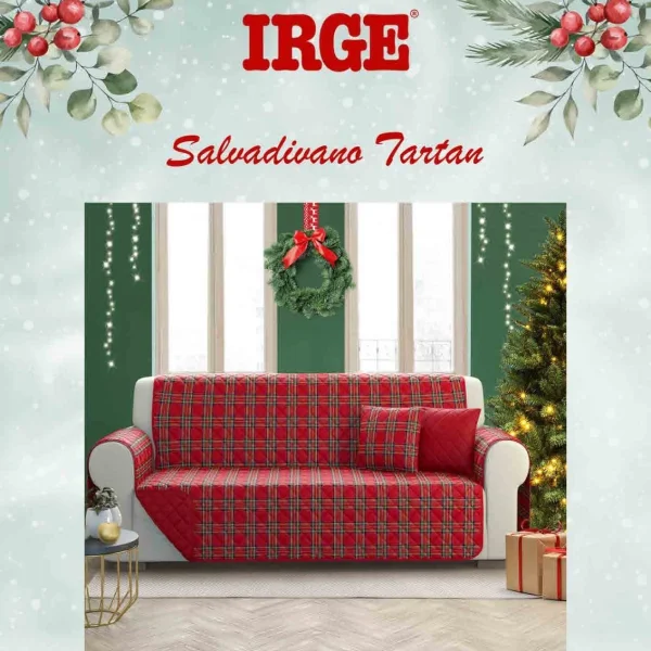 Salvadivano Copridivano 2-3-4 Posti Irge Stampa Natalizia Scozzese Trapuntato