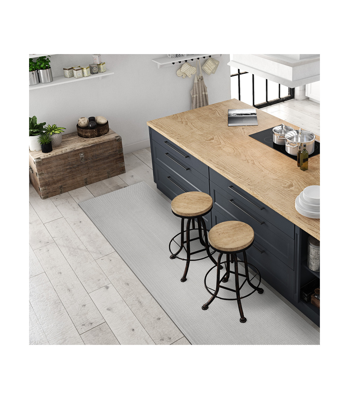 ANRO Tappeto Passatoia In Velour 300x120 Cm – Antiscivolo, Personalizzabile, Grigio, Per Cucina E Corridoio