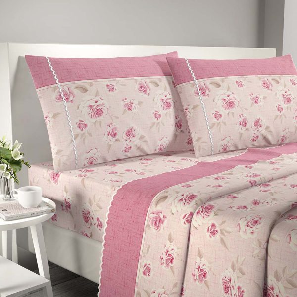 Lenzuola Completo Irge Incanto In 100% Cotone Letto Matrimoniale Con Smerlo