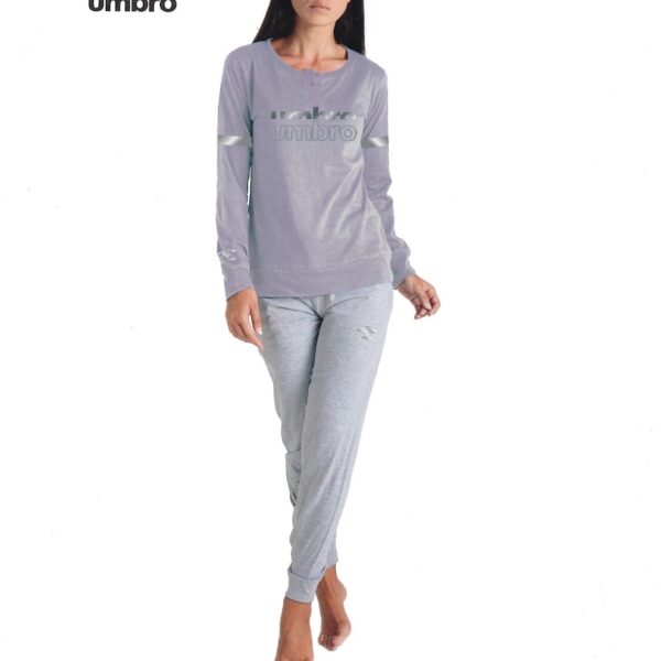 Pigiama Donna Umbro In 100% Puro Cotone Jersey Scollo Serafino Manica Lunga