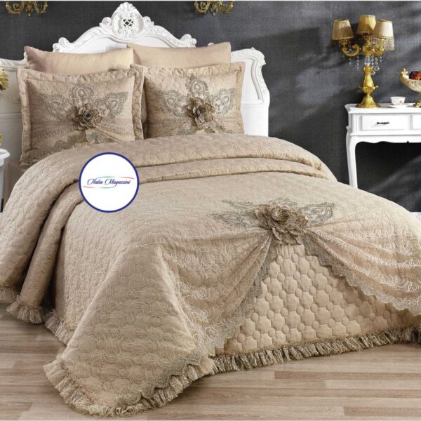 Trapuntino Laura Blasi Incanto Con Macramè Matrimoniale+2 Federe Copriguanciali