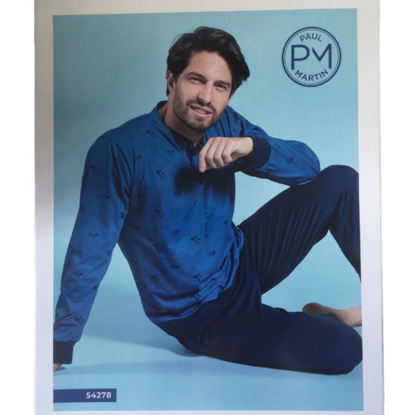 Pigiama Uomo Paul Martin 100% Cotone Jersey Con Scollo Serafino A Manica Lunga