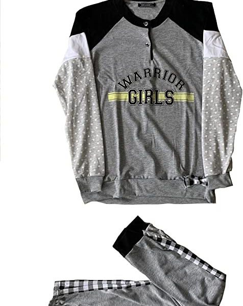 Pigiama Donna Exclusive 100% Puro Cotone Jersey Scollo Serafino Manica Lunga