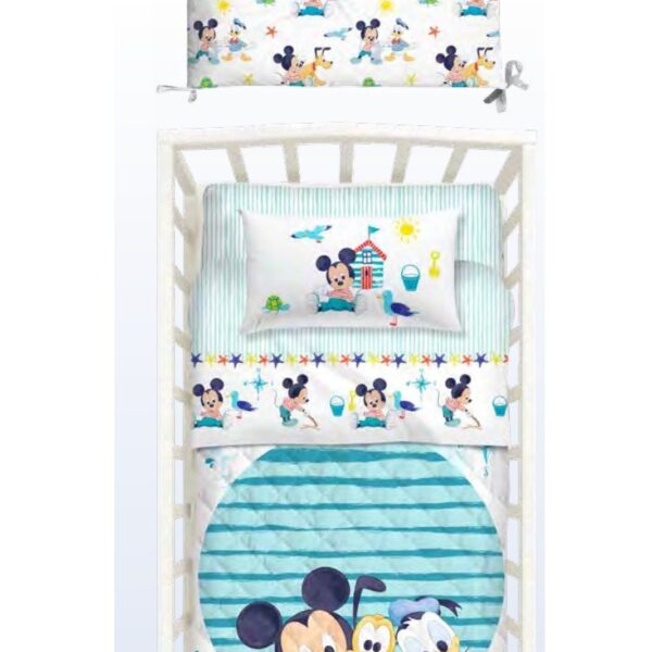 Copriletto Con Paracolpi Per Lettino Caleffi Disney “Mickey Baby” In Cotone 100%