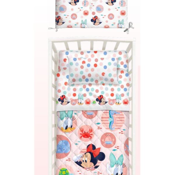 Copriletto Con Paracolpi Per Lettino Caleffi Disney “Minnie Baby” In Cotone 100%