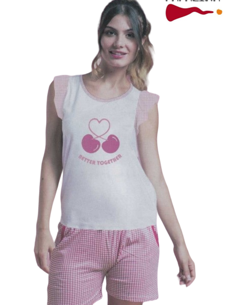 Pigiama Corto Donna Estivo A Giromanica Pantalone Corto In Cotone 100%