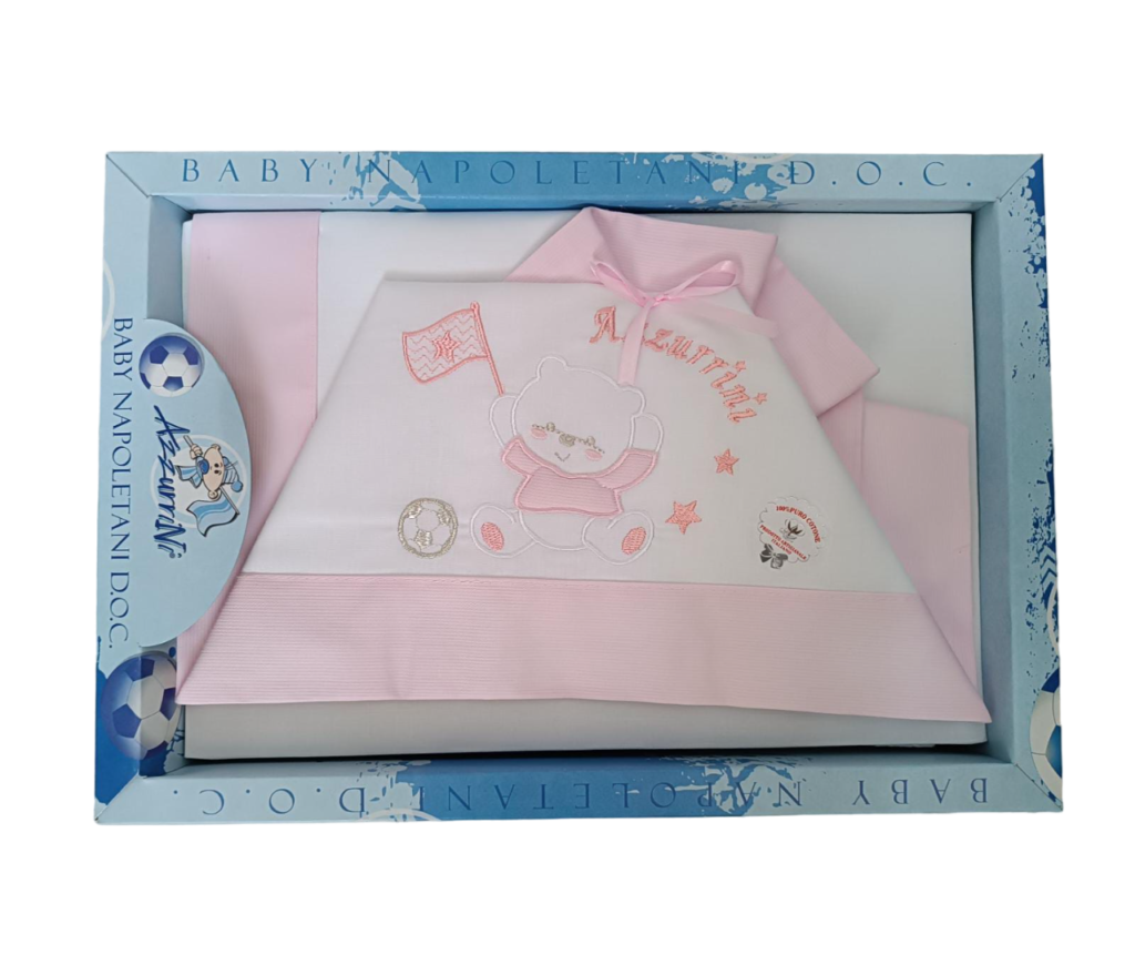 Set Lenzuola Artigianali Per Culla E Carrozzina In Cotone 100% - Made In Italy - Confezione Regalo - Celeste