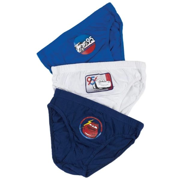 Set 3 Slip Tri-Pack Cars Disney Bambino Biancheria Intima In 100% Cotone