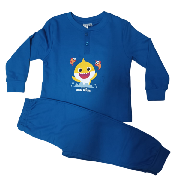 Pigiama Bimbo Bambino Baby Shark Manica Lunga Primaverile In 100% Cotone
